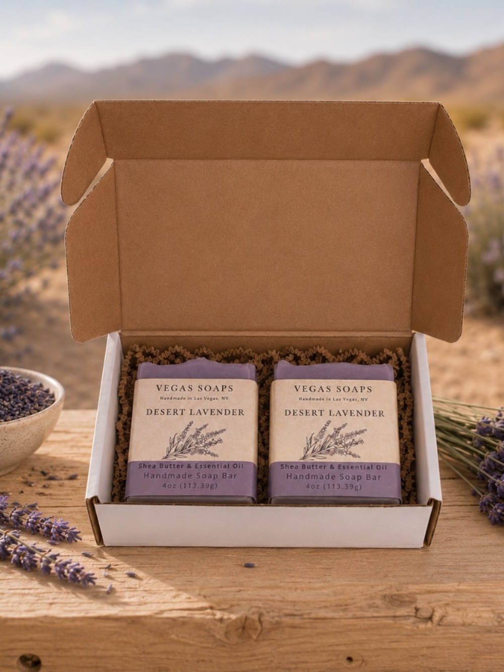 Vegas Soaps Desert Lavender Set Of 2 Handmade Soap Bars Gift Box Plant Based Oil